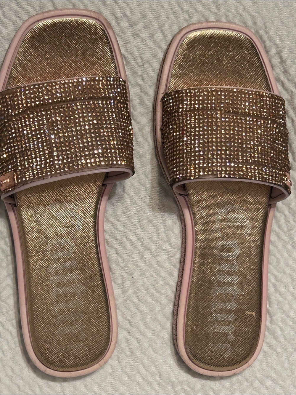Juicy Couture Pink and Gold Rhinestone Slide Mules